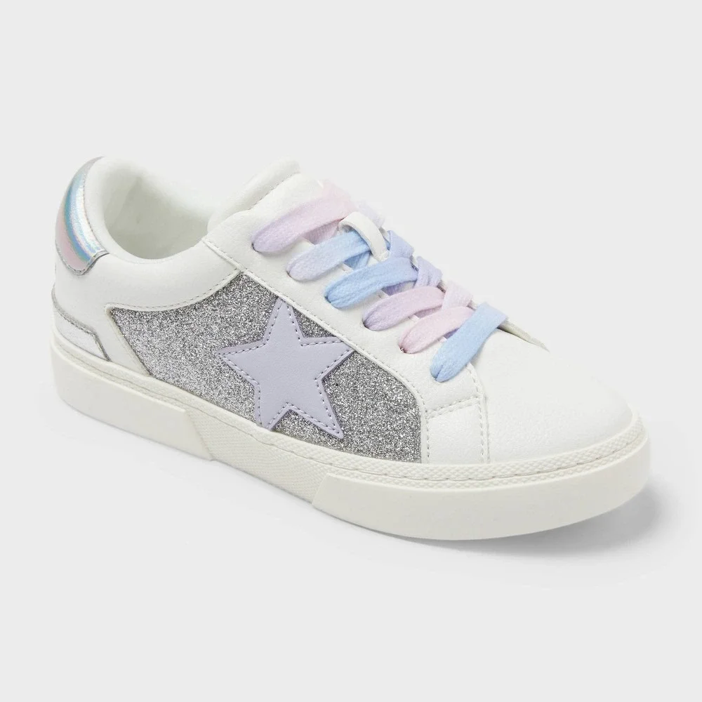 Art Class Youth Girls Size 2 Lace Up Kaitlyn Court Sneakers in Silver/White S2